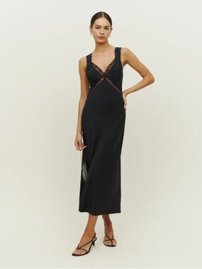 NWT Reformation Provence Silk Midi Dress in Black